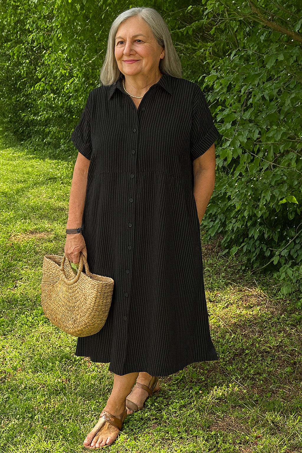 Relaxed striped dress for women -4