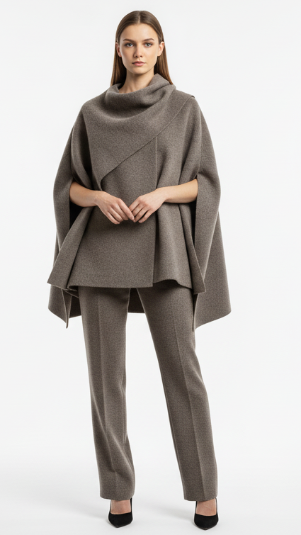 Chic asymmetrical wool poncho coat for women | Seraphina -1