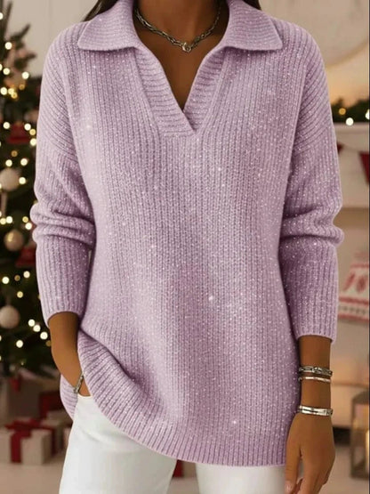 Classic polo-neck everyday knit sweater for women | Léonie -10