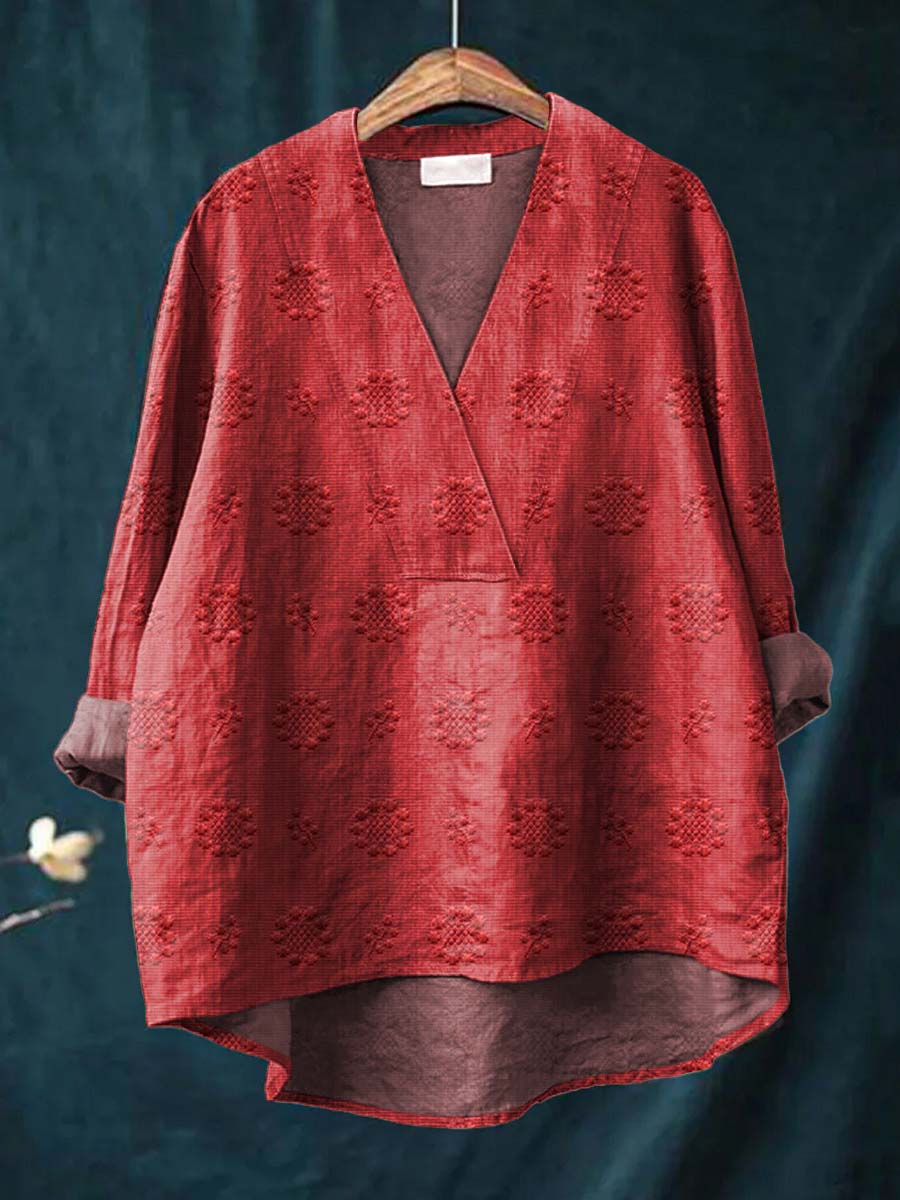 Embroidered blouse with V-neck silhouette for women | Cara
