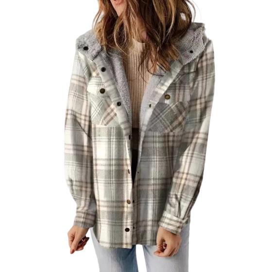 Plaid hooded flannel jacket for women | Amelia -5