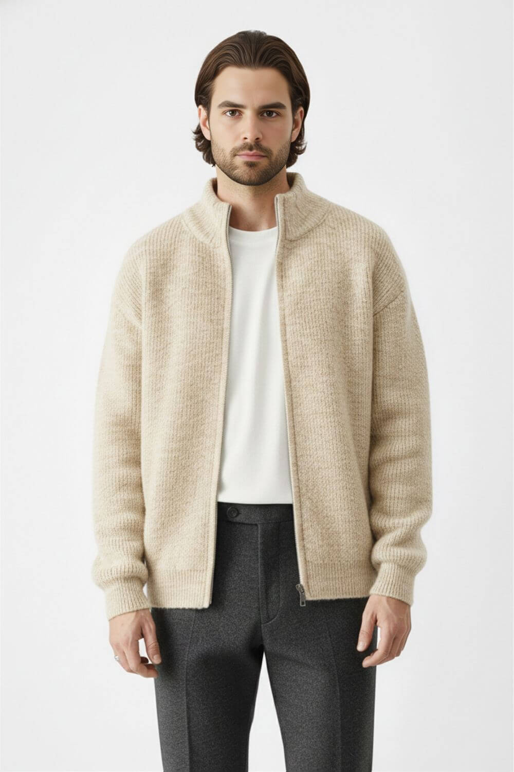 Zip knit jumper with stand collar for men | Caurelle