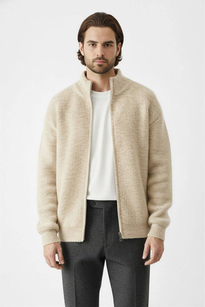 Zip knit jumper with stand collar for men | Caurelle