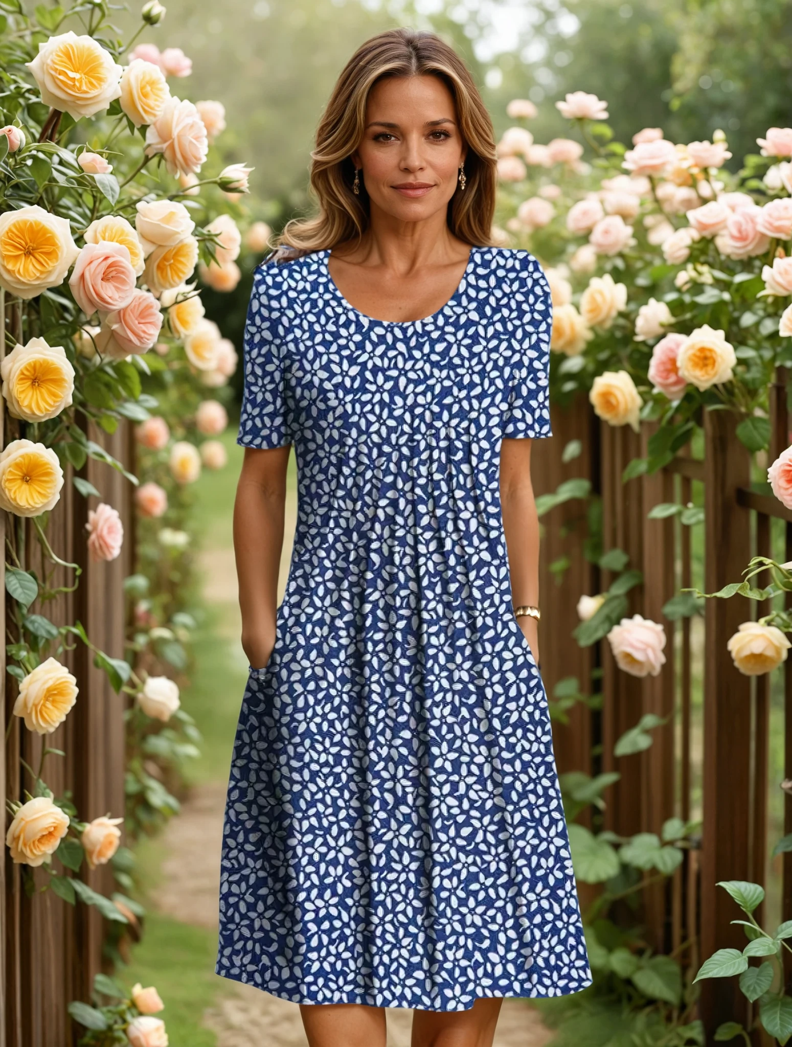Elegant floral tummy-coverage dress for women | Marianne -4
