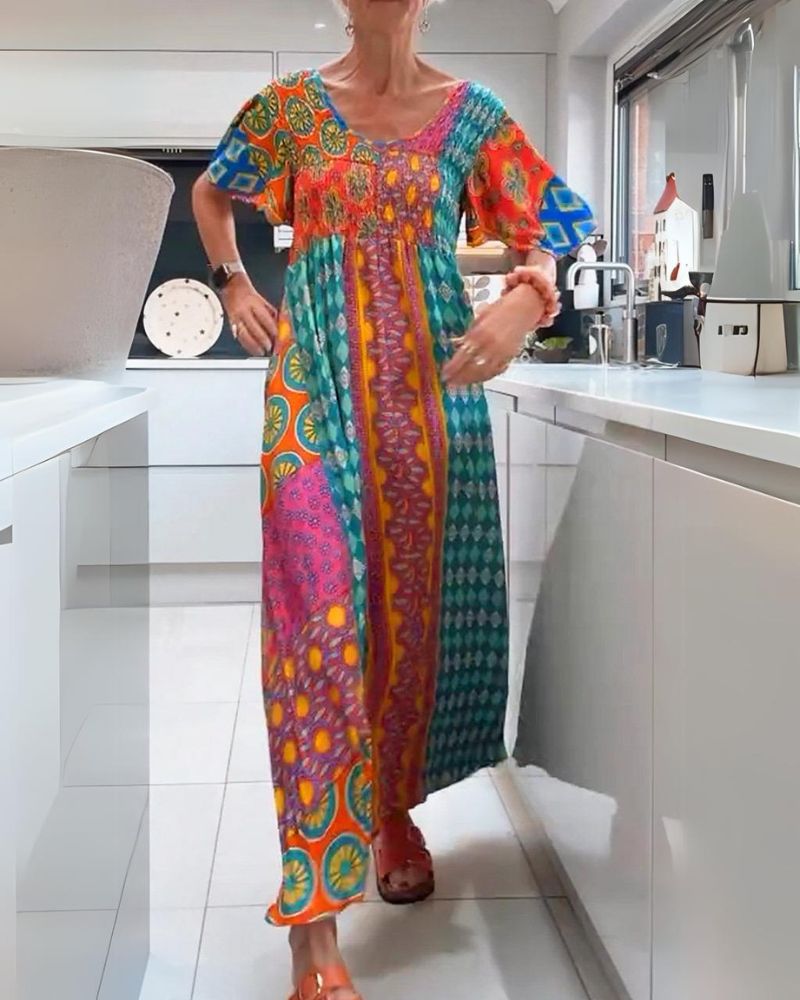 Colourful relaxed bohemian everyday dress for women | Corinne -1