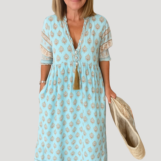 Boho midi dress with printed design for women | Liora