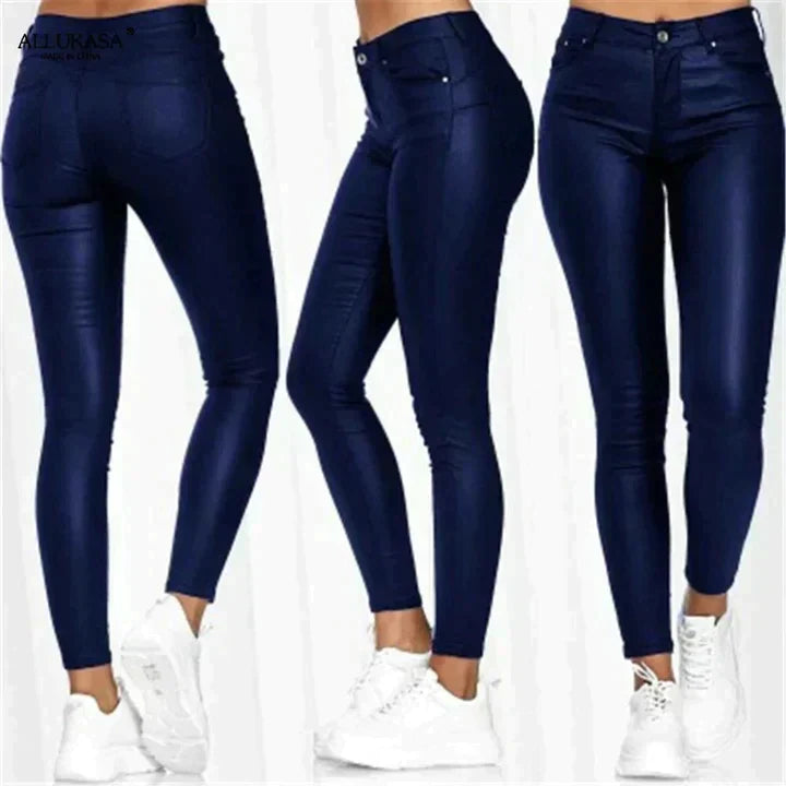 Faux leather stretch trousers for women | Zaya -5