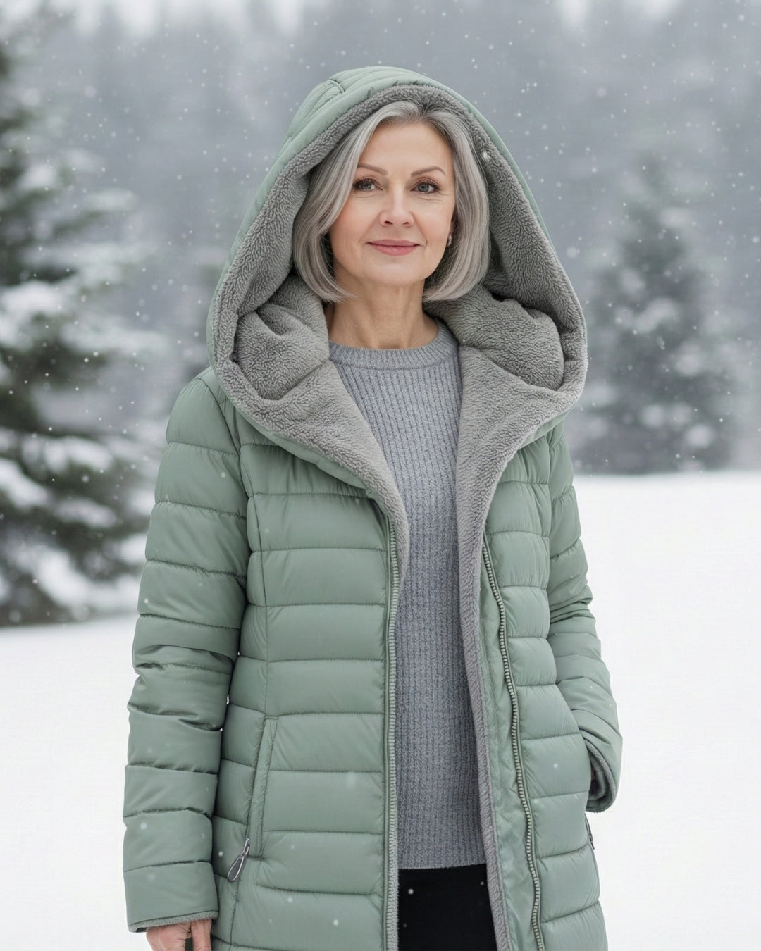 Fleece-lined puffer coat with A-line silhouette for women | Jami