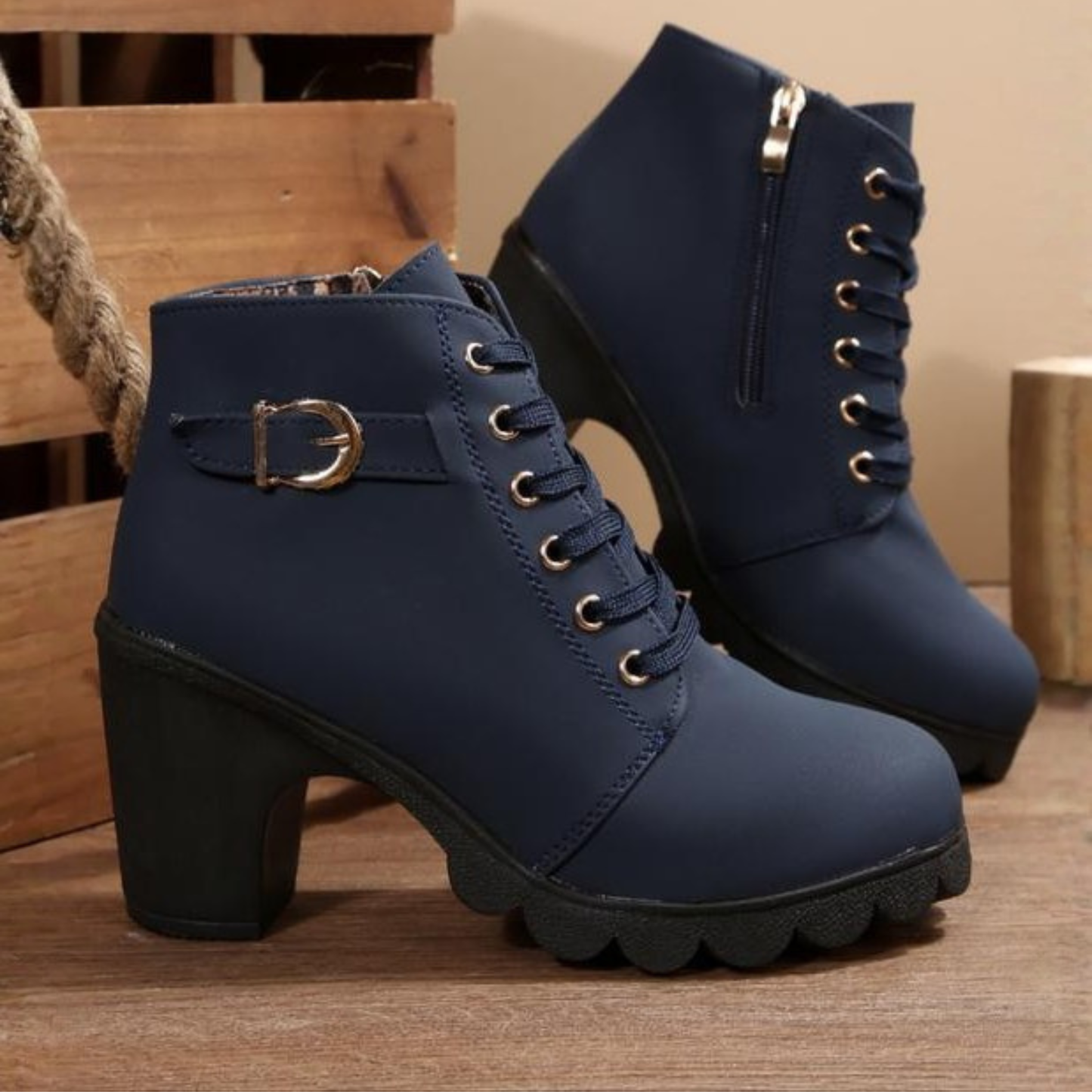 Chic lace-up chunky ankle boots for women | Katni -4