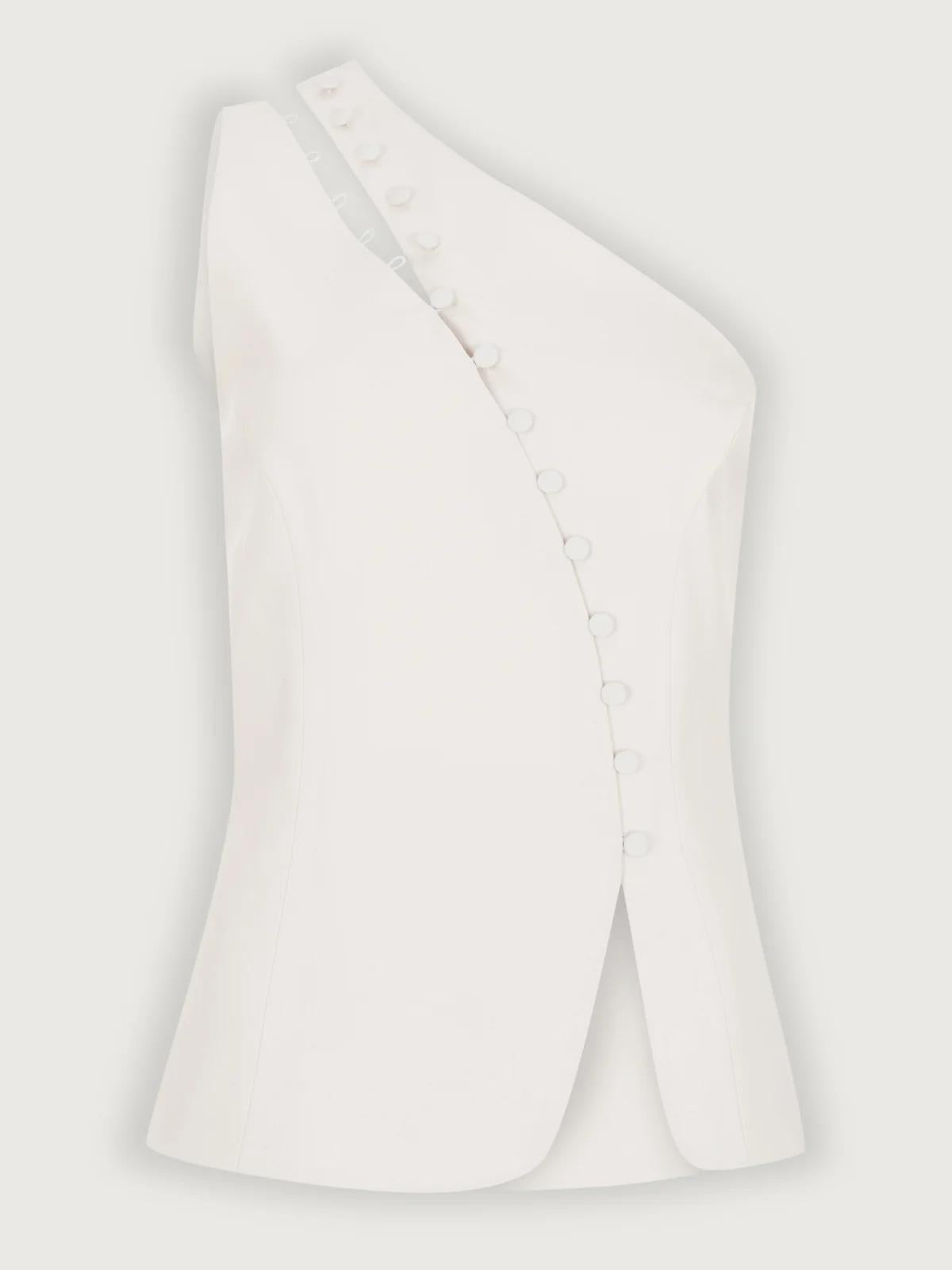 One-shoulder button-detail everyday top for women | Dione -8