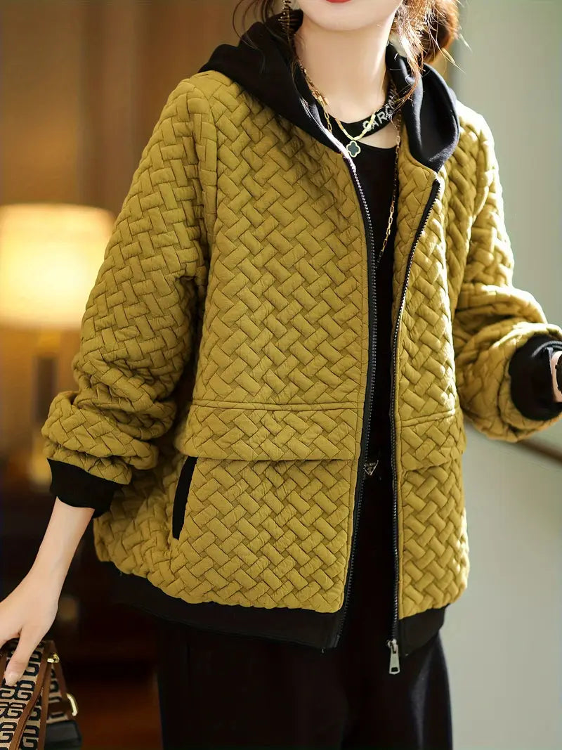 Quilted zip-up hoodie basketweave pattern trainers for women | Selara -4