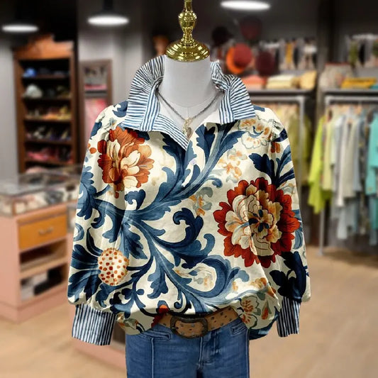 Classy vintage floral printed everyday blouse for women | Serenity -1
