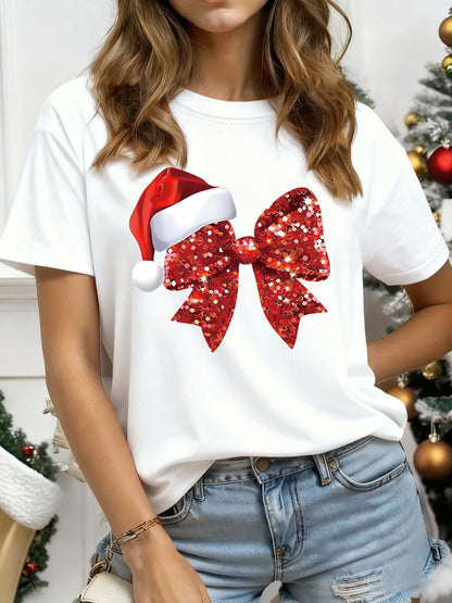 Festive blouse with round neckline and bow motif for women | Miralynn
