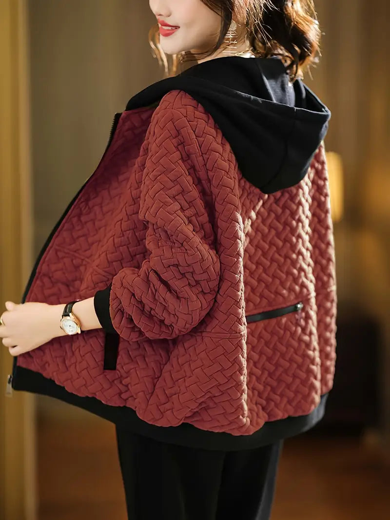 Quilted zip-up hoodie basketweave pattern trainers for women | Selara -5