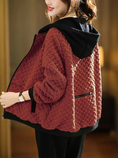 Quilted zip-up hoodie basketweave pattern trainers for women | Selara -5