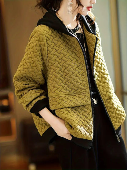 Quilted zip-up hoodie basketweave pattern trainers for women | Selara -2