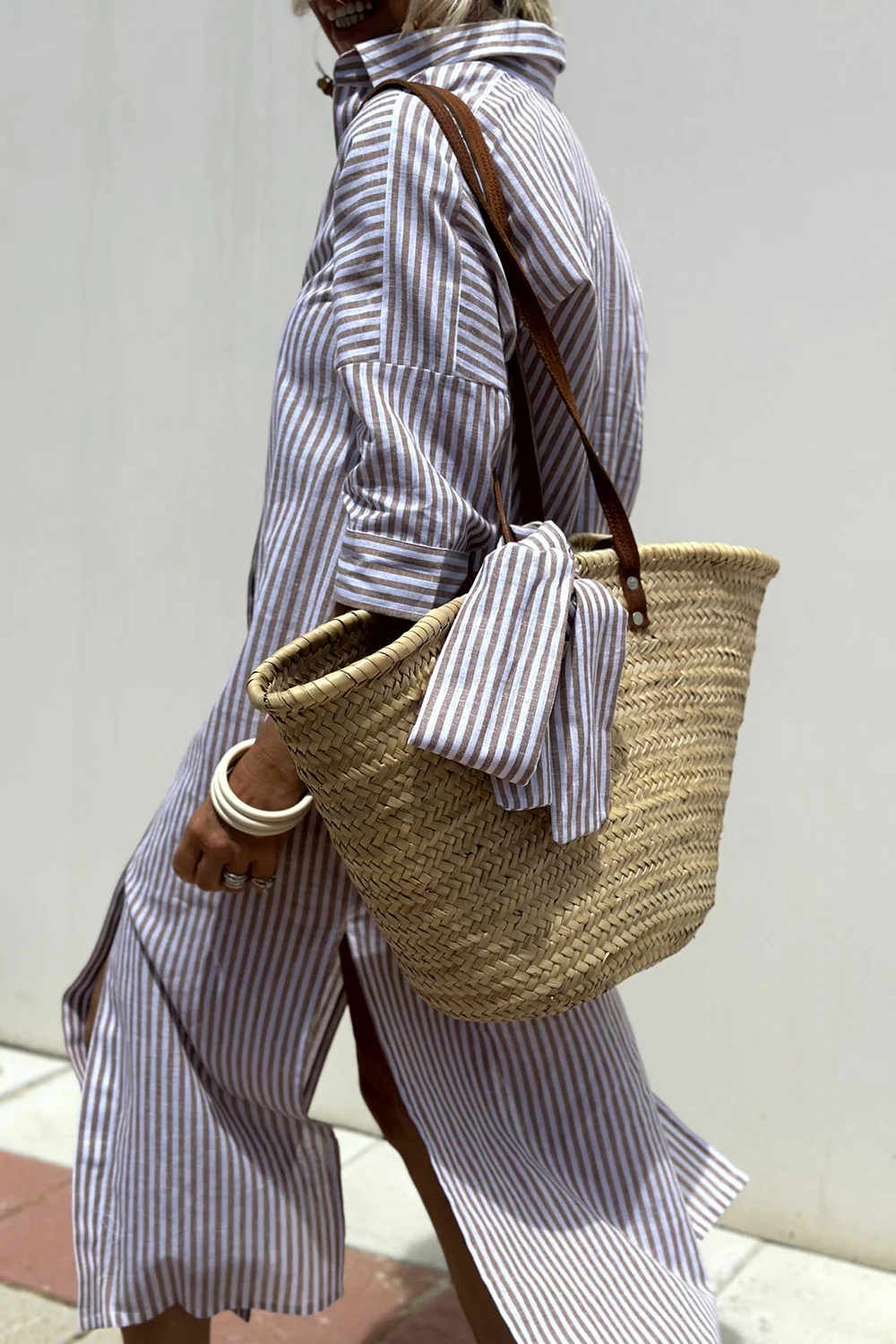 Elegant striped maxi shirt for women | Liora -4