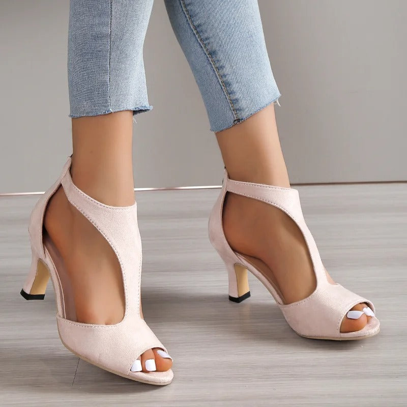 Elegant open-toe comfort heels for women | Amara -11