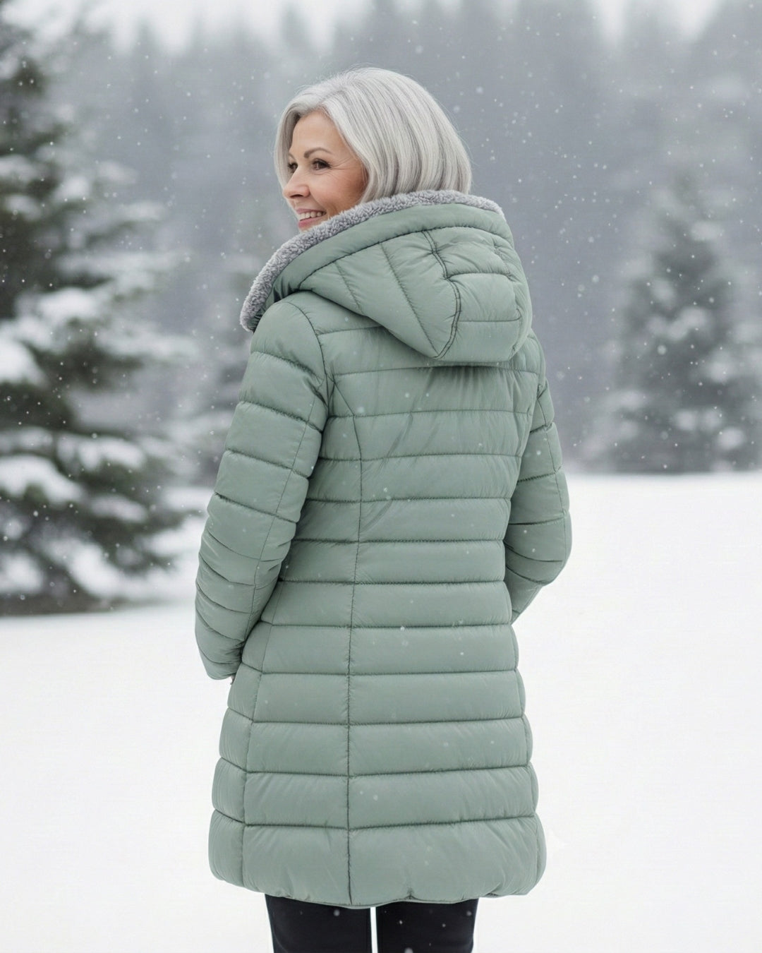 Fleece-lined puffer coat with A-line silhouette for women | Jami