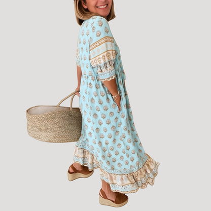Boho midi dress with printed design for women | Liora