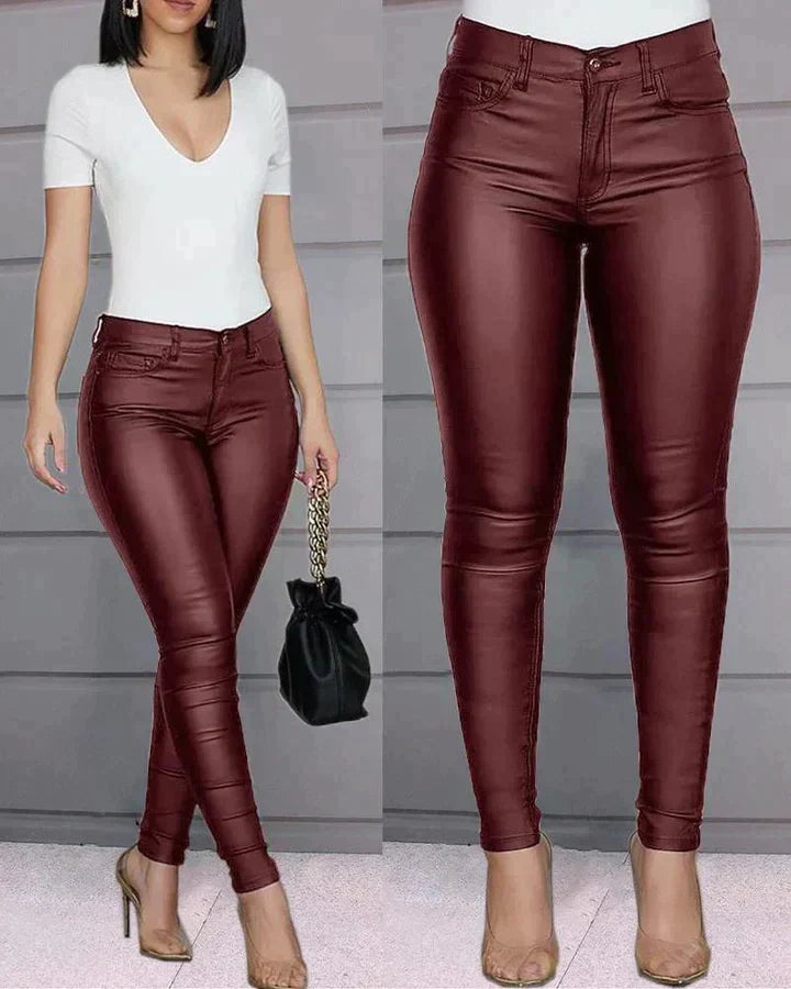 Faux leather stretch trousers for women | Zaya -2