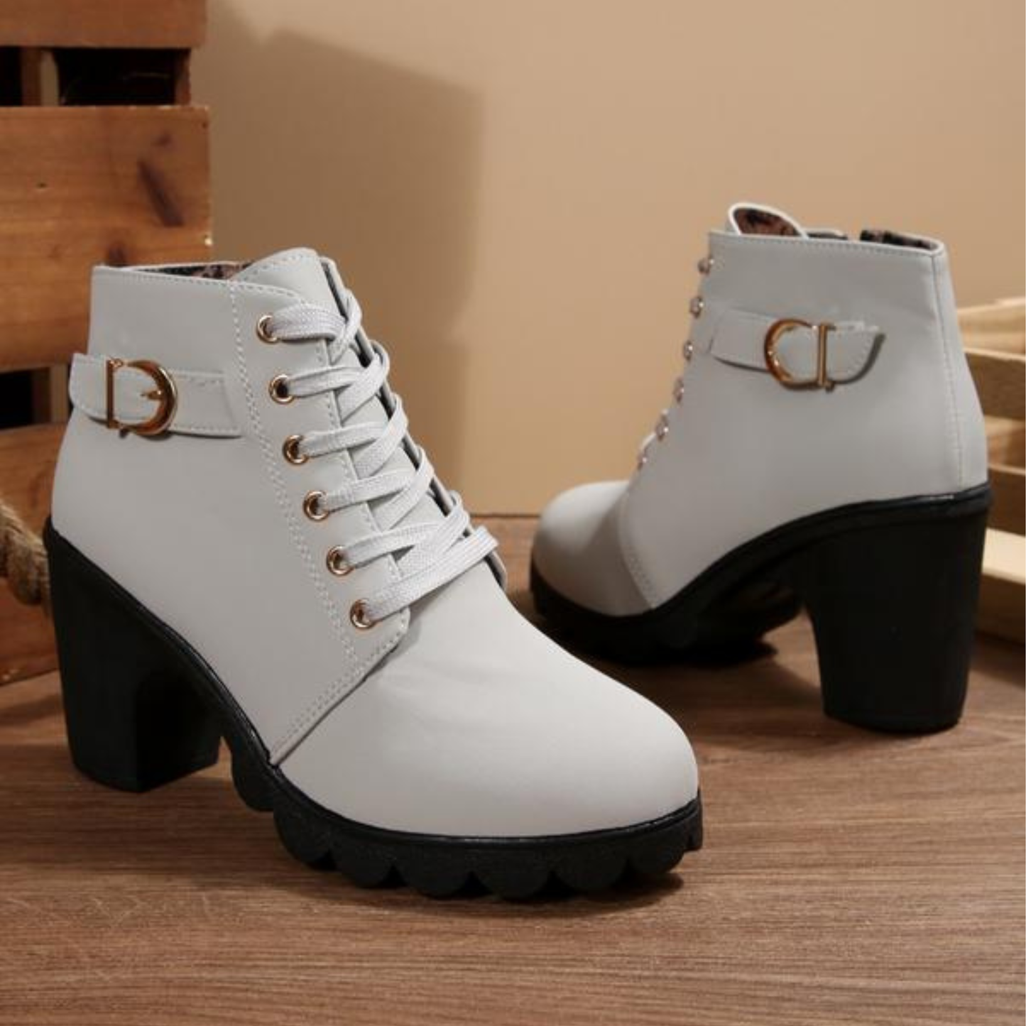 Chic lace-up chunky ankle boots for women | Katni -5