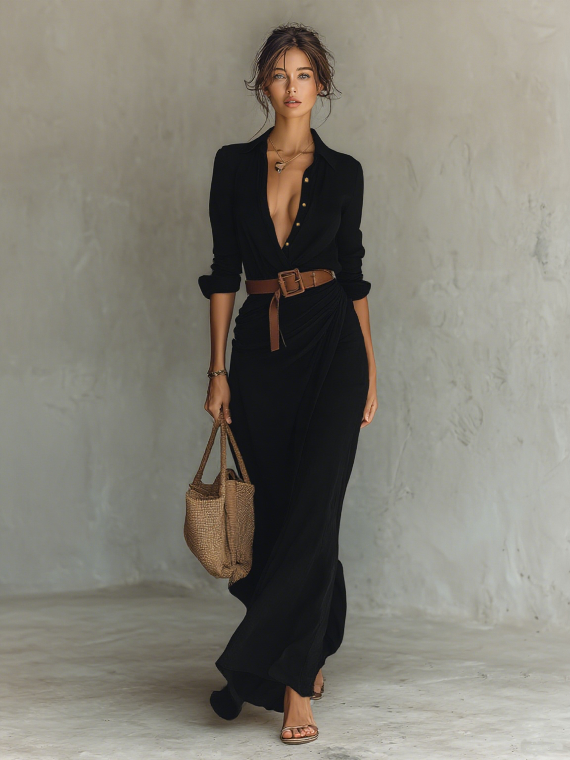 Refined belted maxi dress for women | Mida Grace -7