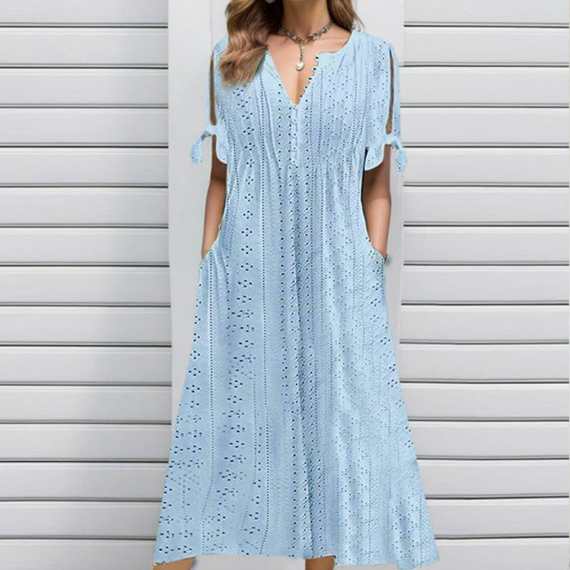 Elegant flowing V-neck dress for women -1