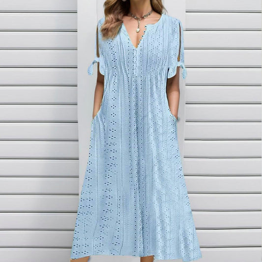 Elegant flowing V-neck dress for women -1