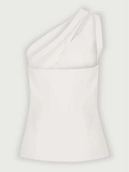 One-shoulder button-detail everyday top for women | Dione -9