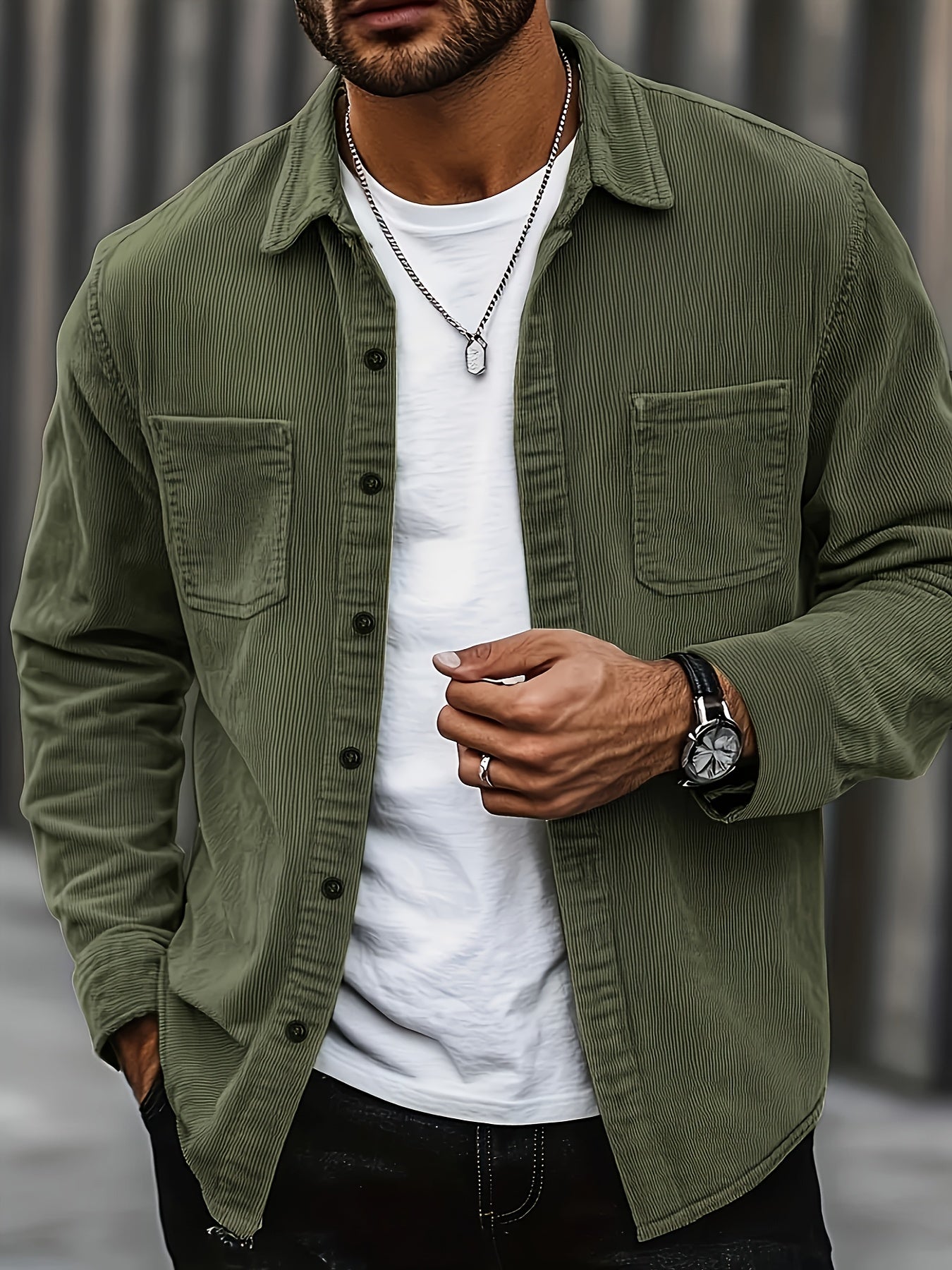 Classic textured cord everyday overshirt for men | Ellison -2