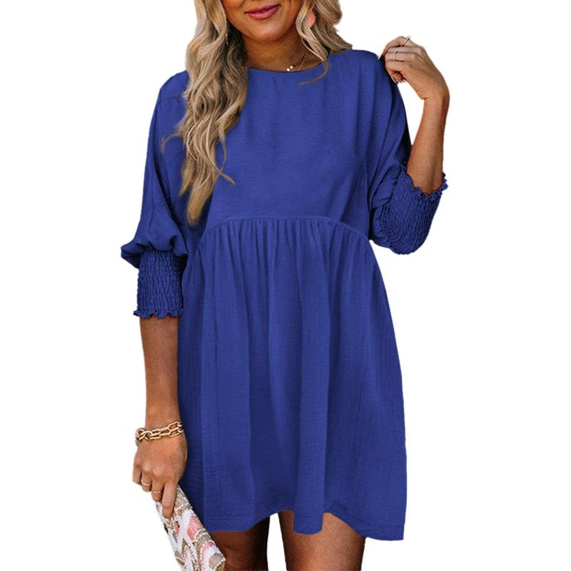 Casual crew-neck loose-fit mini dress for women | Mirasol -2