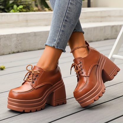 Chunky platform lace-up oxfords block heel for women | Selby -1
