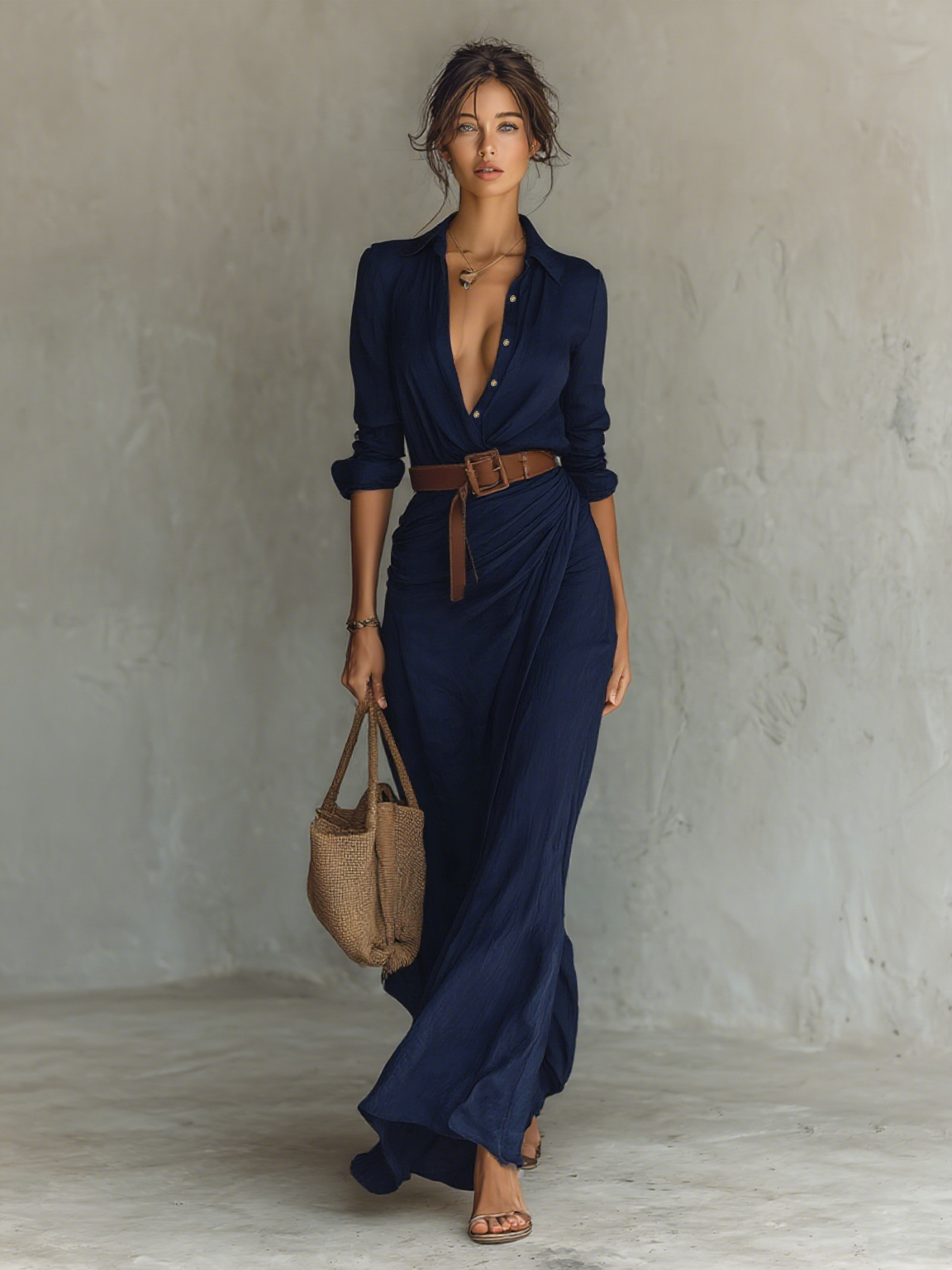 Belted maxi dress for women -6