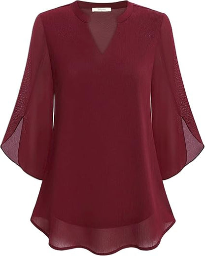 Chemisier elegant mousseline blouse for women | Lydiane -12