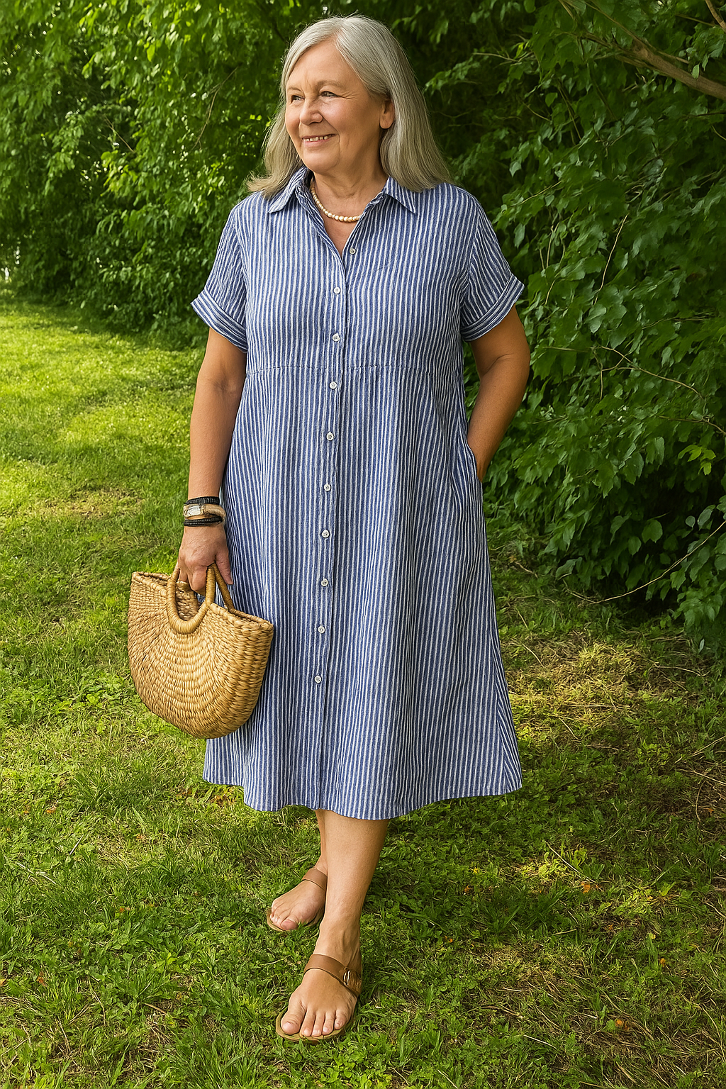 Relaxed striped dress for women -5