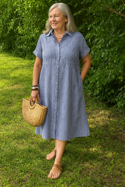 Relaxed striped dress for women -5