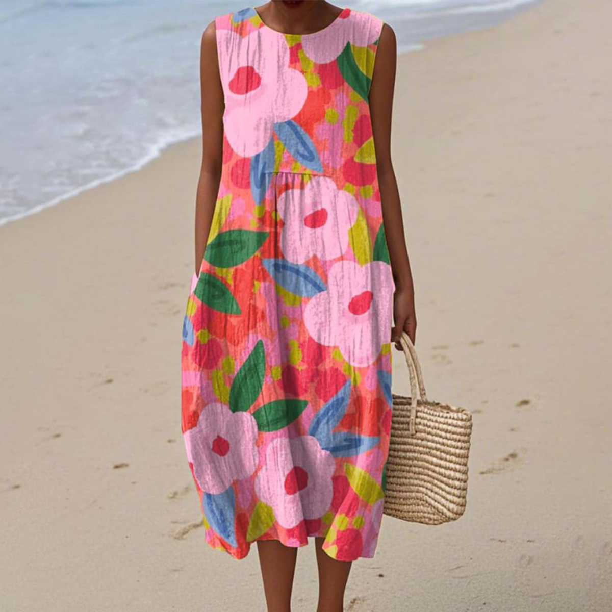 Vibrant floral dress with relaxed silhouette for women | Lani
