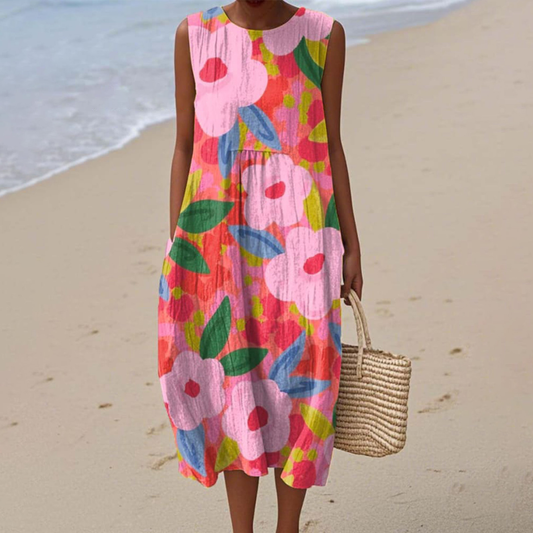 Vibrant floral dress with relaxed silhouette for women | Lani