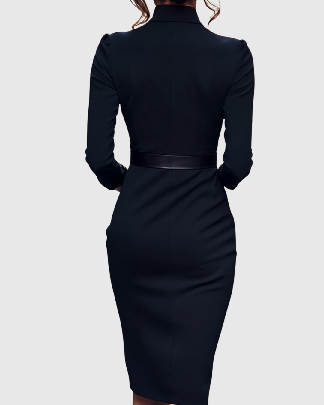 Elegant long-sleeve tailored midi dress for women | Claribel -4