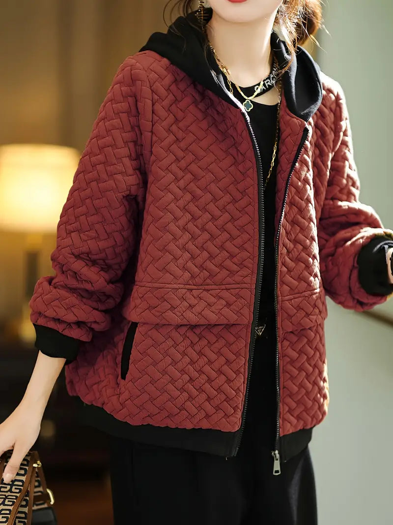 Quilted zip-up hoodie basketweave pattern trainers for women | Selara -8