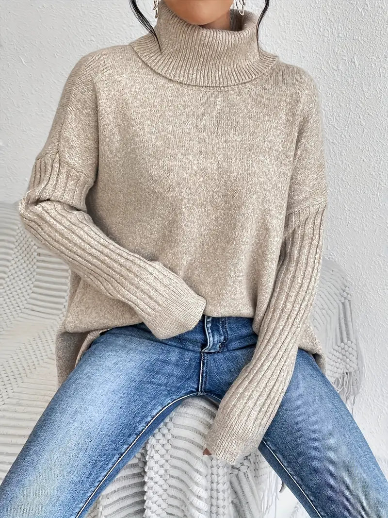Oversized knit turtleneck everyday jumper for women | Elowen -5