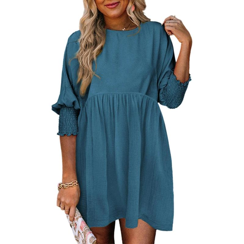 Casual crew-neck loose-fit mini dress for women | Mirasol -7