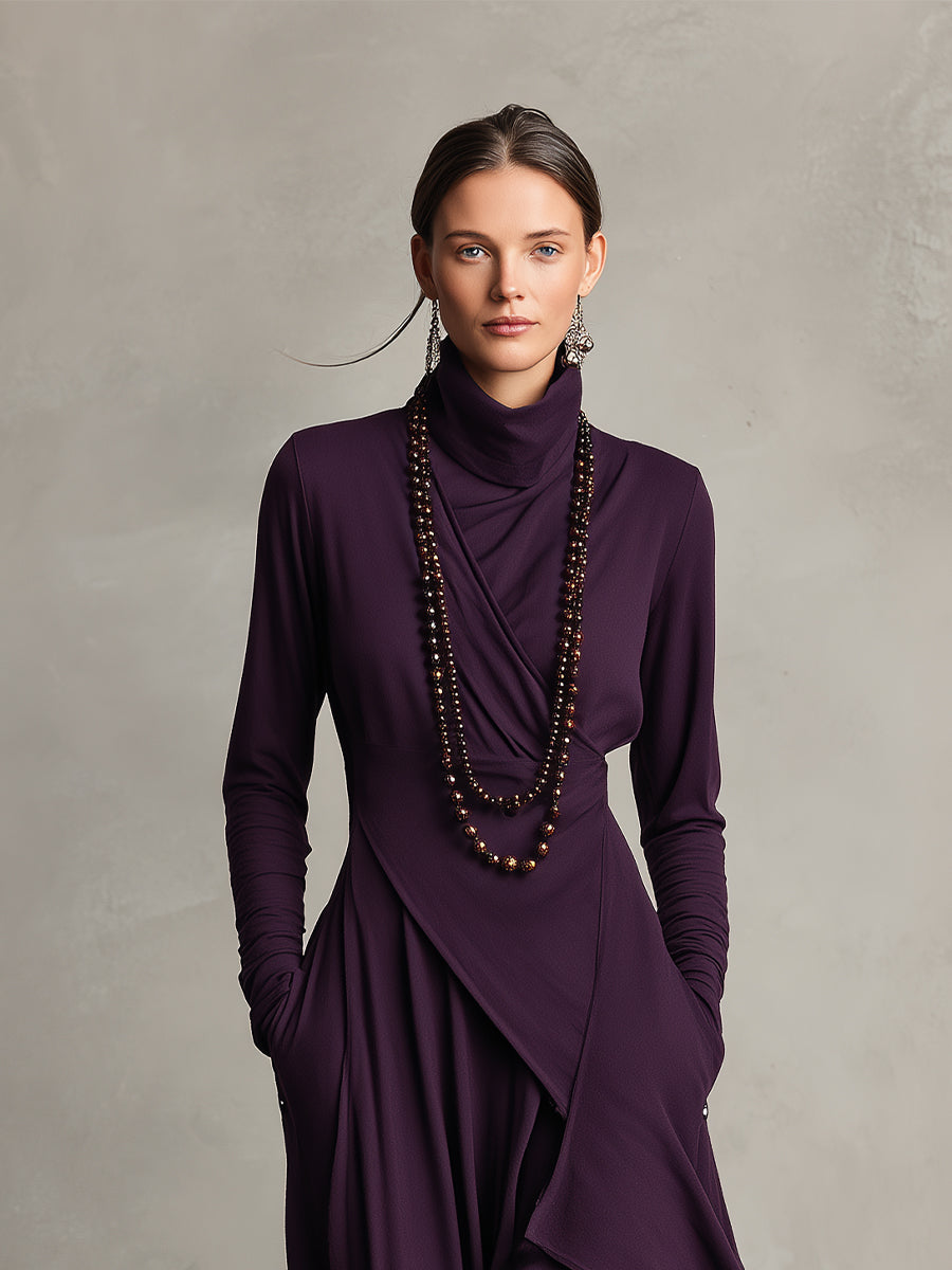 Bohemian draped turtleneck maxi dress jumper for women | Elowen -2