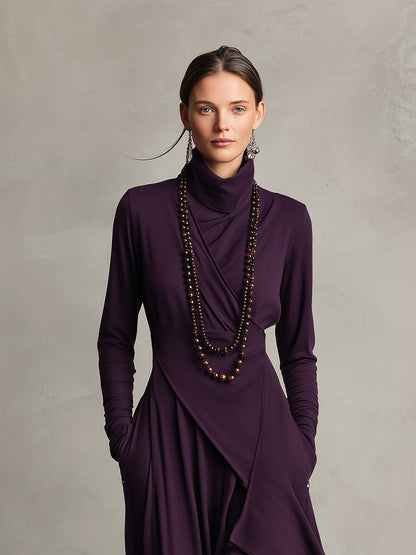 Bohemian draped turtleneck maxi dress jumper for women | Elowen -2