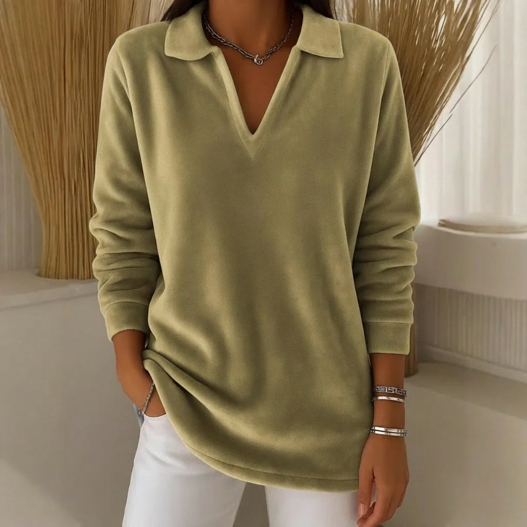 Collared V-neck jumper with soft-touch feel for women | Amelia