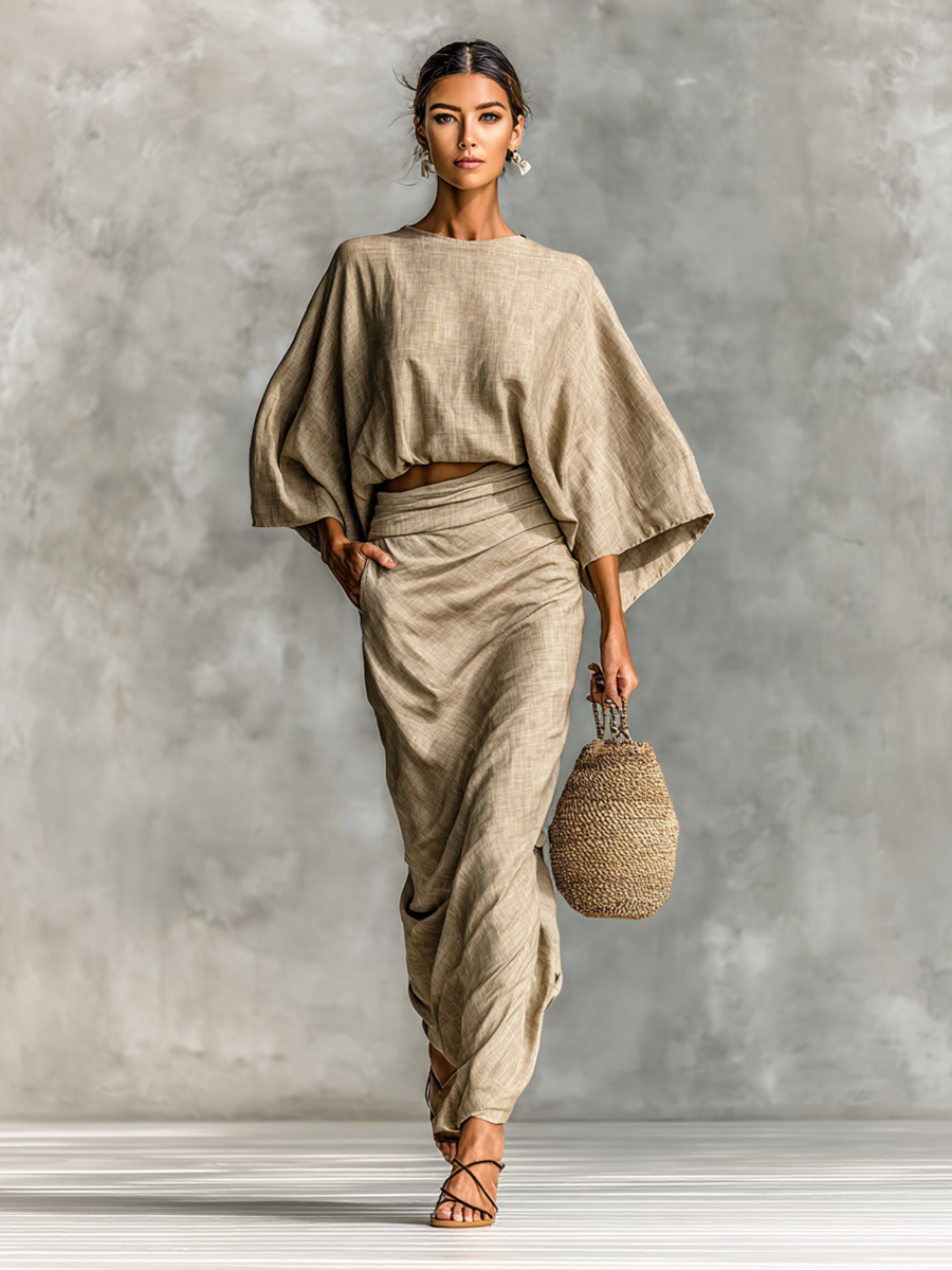 Flowing bat sleeve two-piece skirt set for women | Mirelle -4