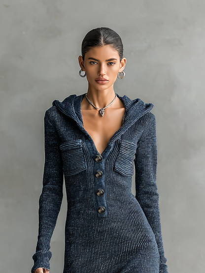 Slim hooded maxi dress clean hoodie for women | Elowen -2