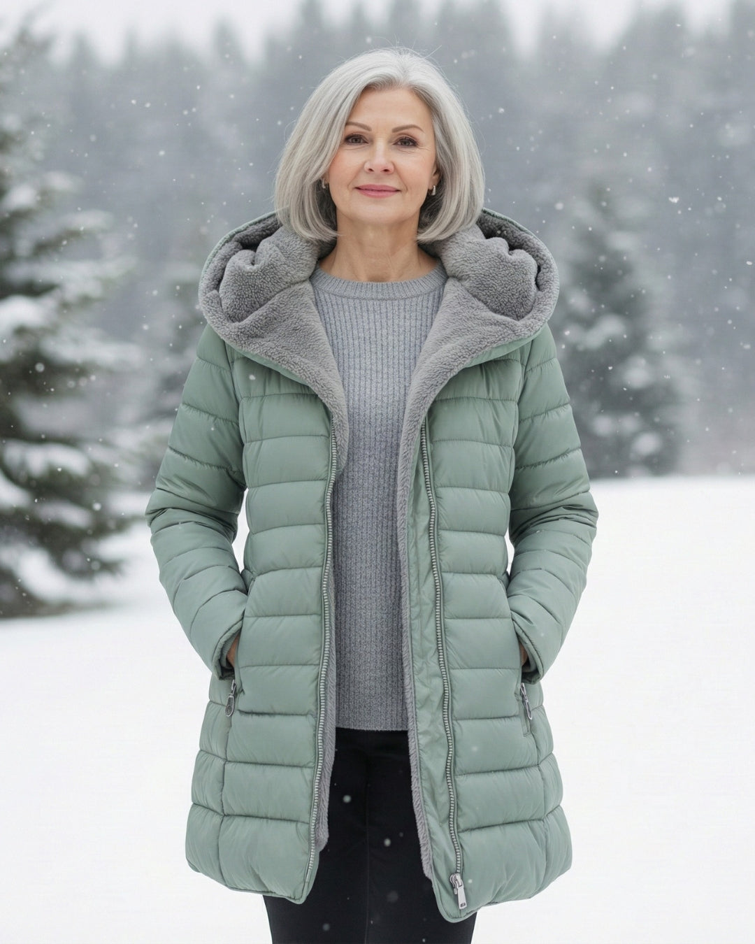 Fleece-lined puffer coat with A-line silhouette for women | Jami