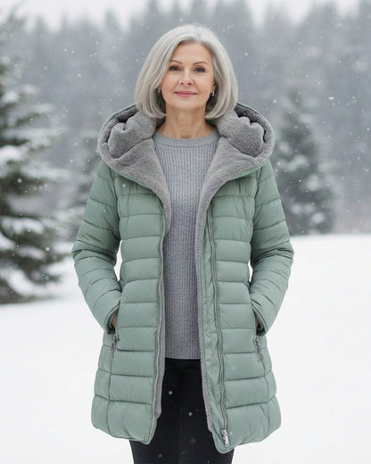 Fleece-lined puffer coat with A-line silhouette for women | Jami